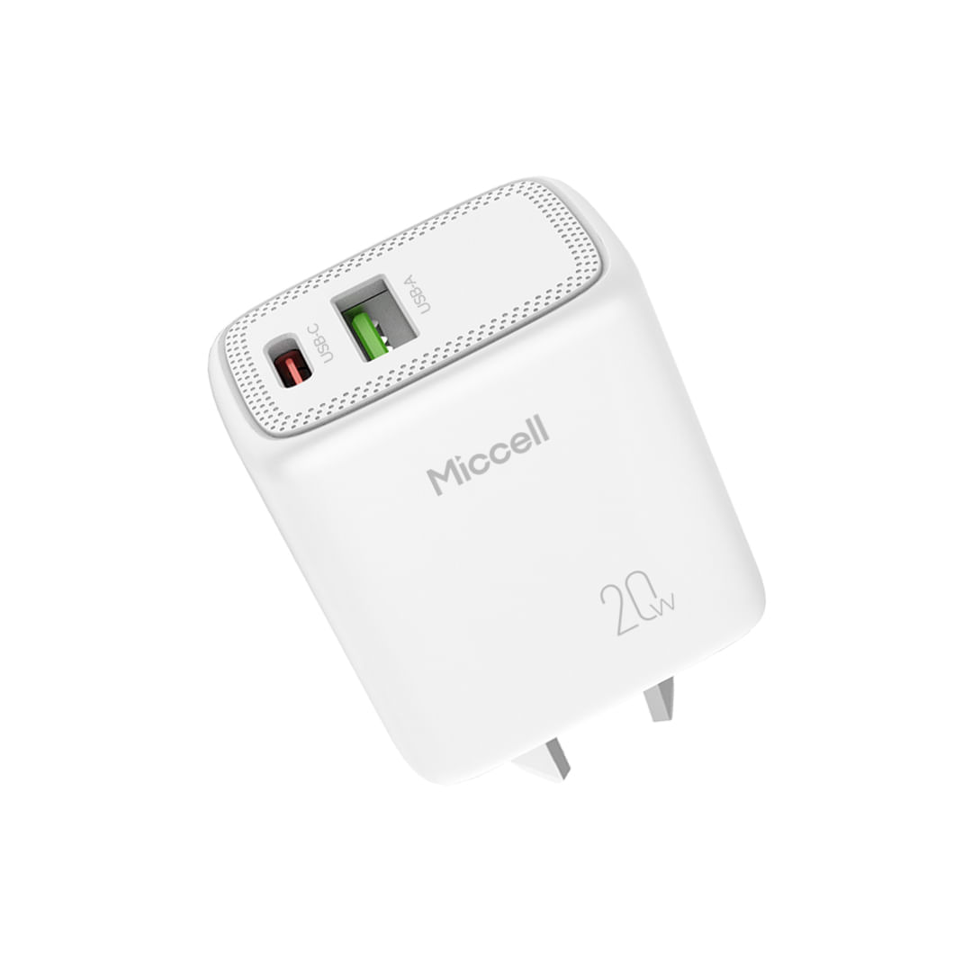 Cargador USB-C y USB-A 20W Carga Rápida Doble Puerto miccell