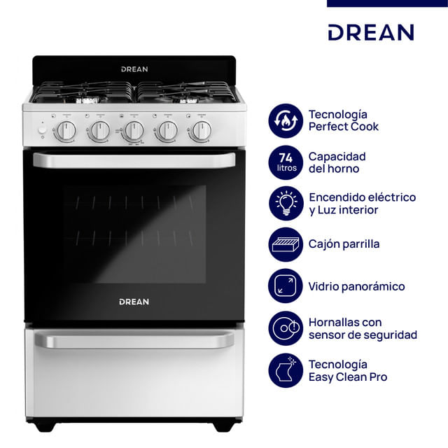 Cocina Multigas 56 cm Blanca con Encendido Eléctrico Drean CD5603AB0