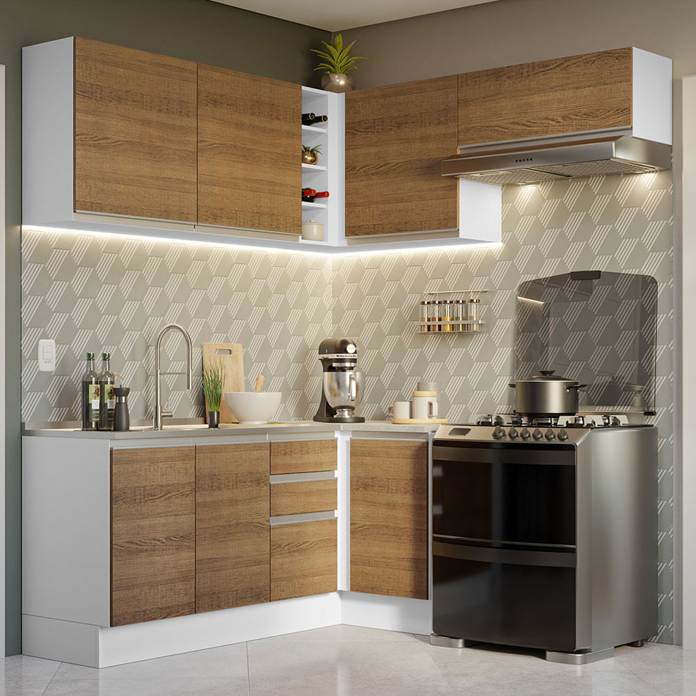 Combo De Cocina De Esquina Madesa Glamy 350cm GCGL3490079B