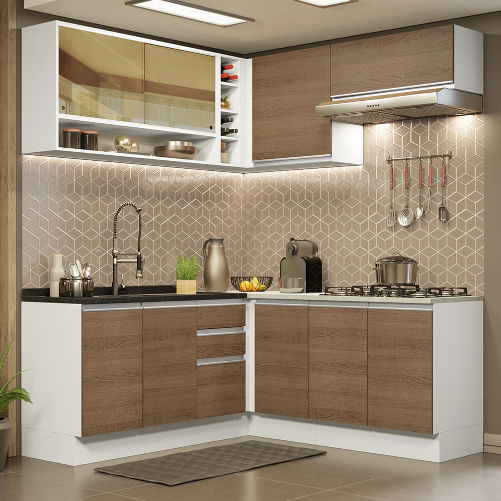 Combo De Cocina De Esquina Madesa Glamy 350cm GCGL3490029B