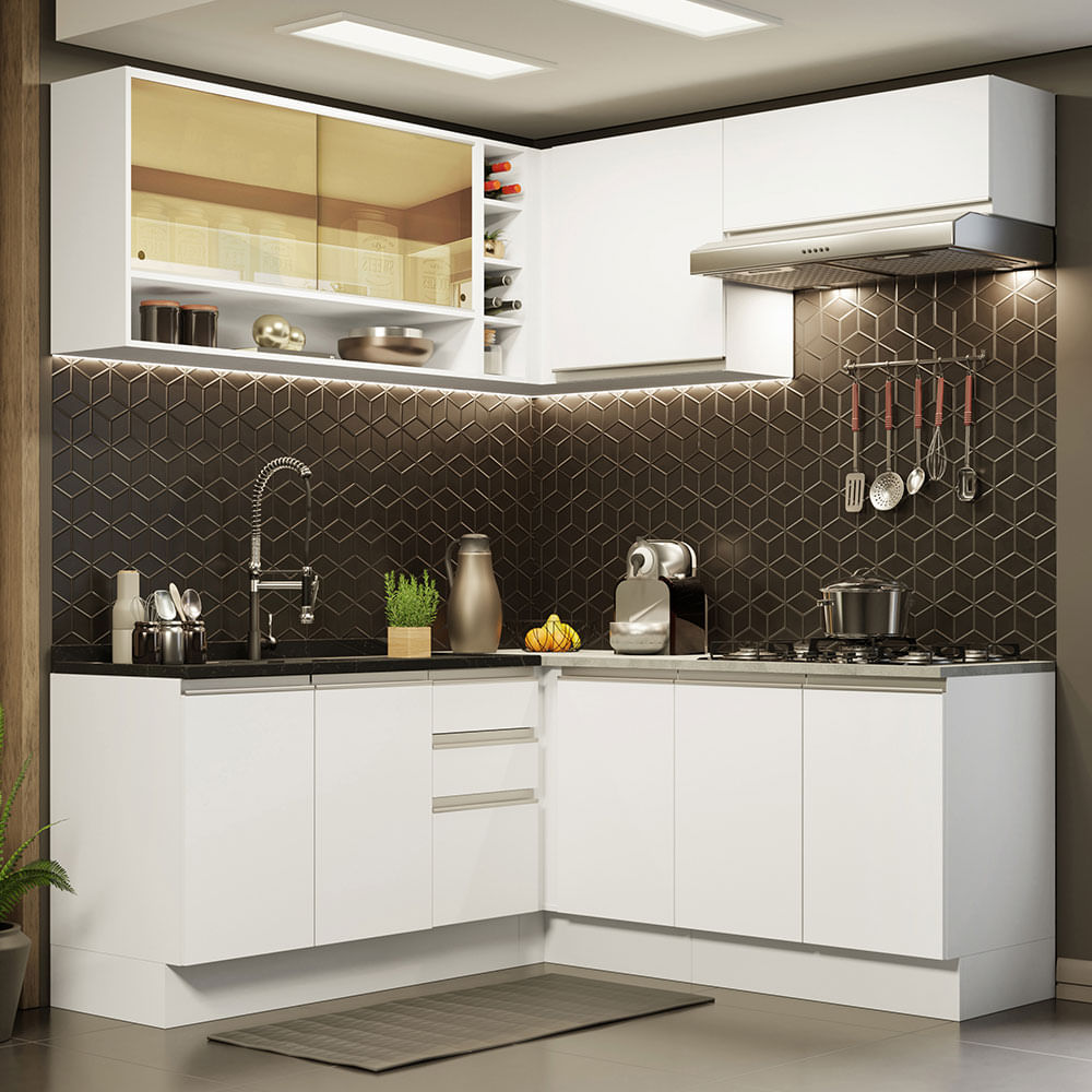 Combo De Cocina De Esquina Madesa Glamy 350cm Con Bacha GCGL34900409