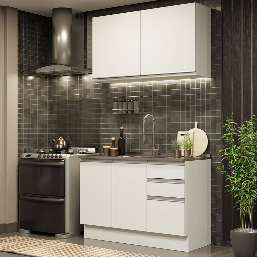 Combo de Cocina Alacena + Bajo Mesada + Bacha Madesa Glamy 120cm GRGL12000909