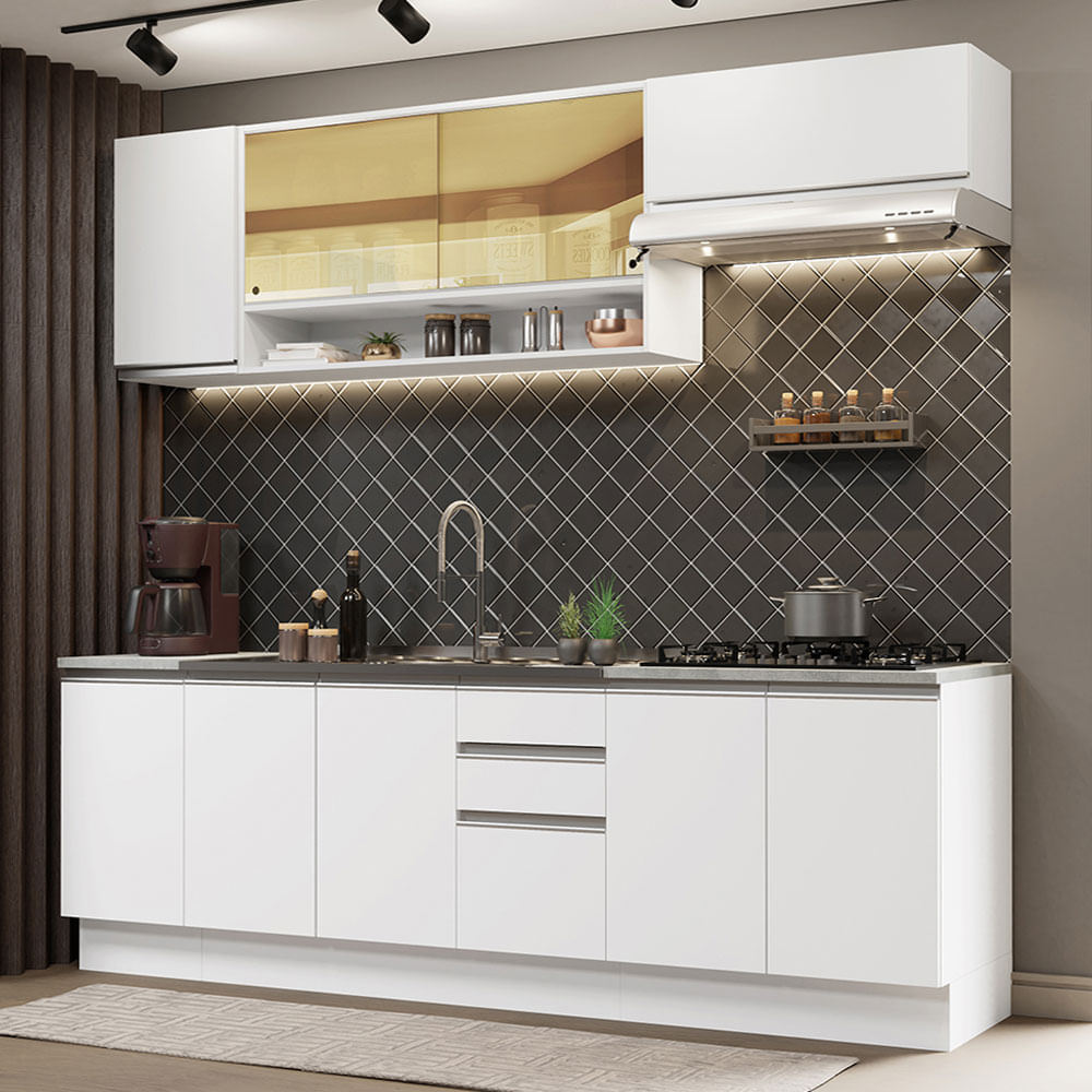 Combo de Cocina Alacena + Bajo Mesada + Bacha Madesa Glamy 240cm