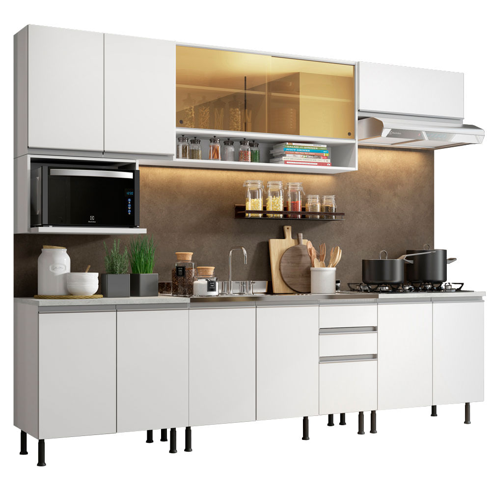 Combo de Cocina Alacena + Bajo Mesada Madesa Genova 280 Cm Patas regulables