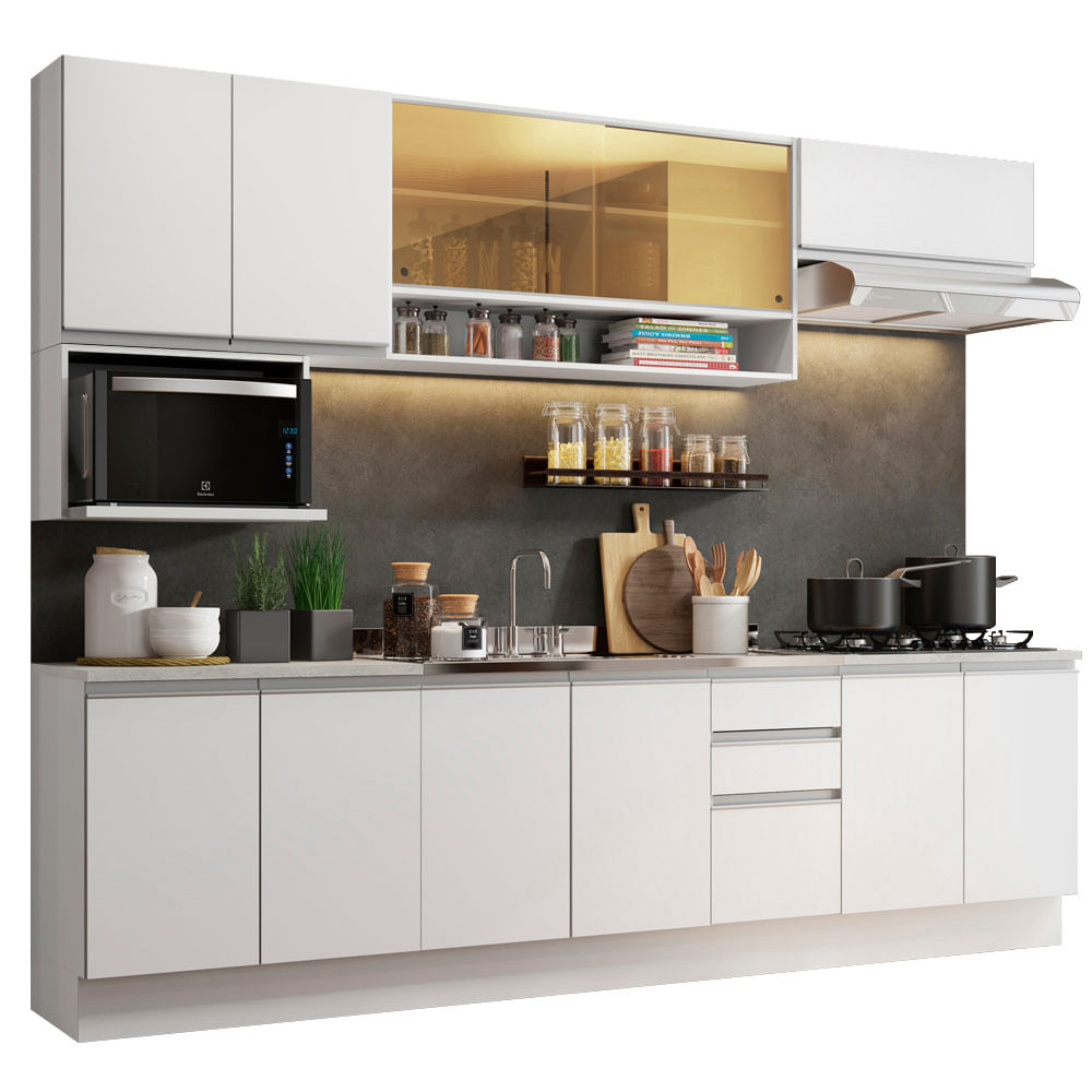 Combo de Cocina Alacena + Bajo Mesada Madesa Genova 280 Cm Zócalo removible