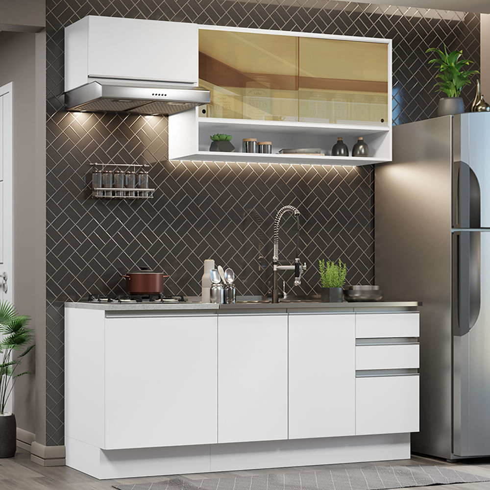 Combo de Cocina Madesa Glamy Alacena+bajo Mesada 180cm Sin Bacha