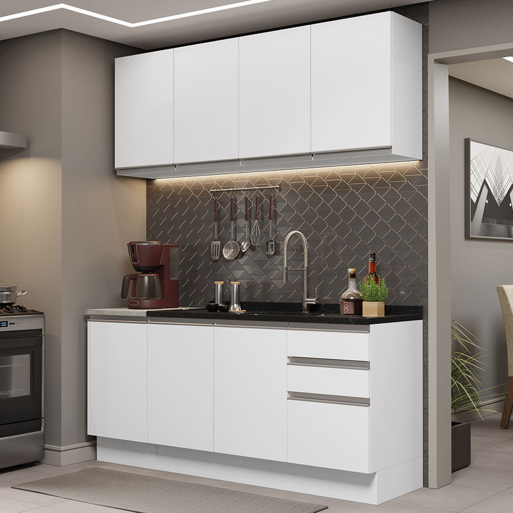 Combo de Cocina Alacena + Bajo Mesada Madesa Glamy 160cm Blanco 01