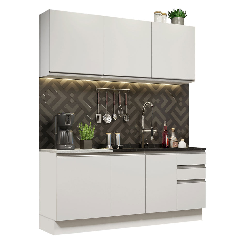 Combo de Cocina Alacena + Bajo Mesada Madesa Glamy 180cm Blanco 05
