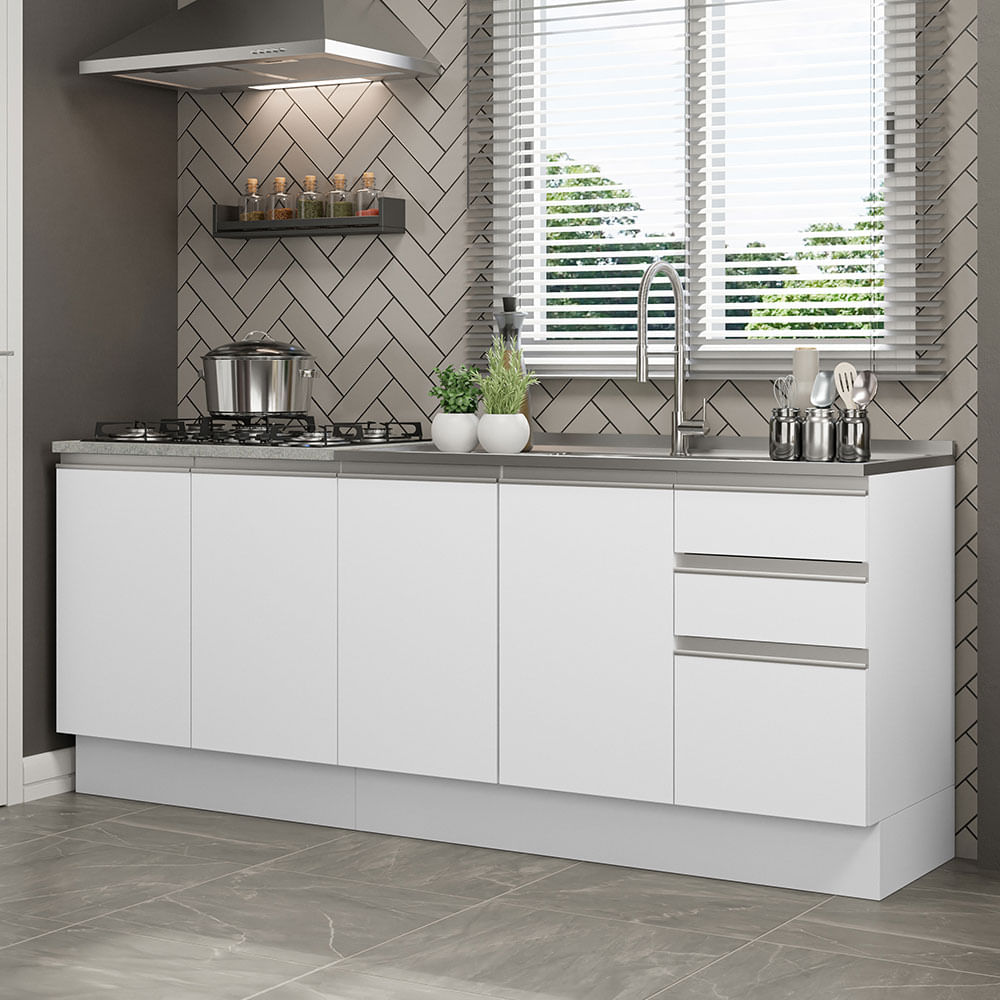 Combo de Cocina Bajo Mesadas Madesa Glamy 200cm Blanco