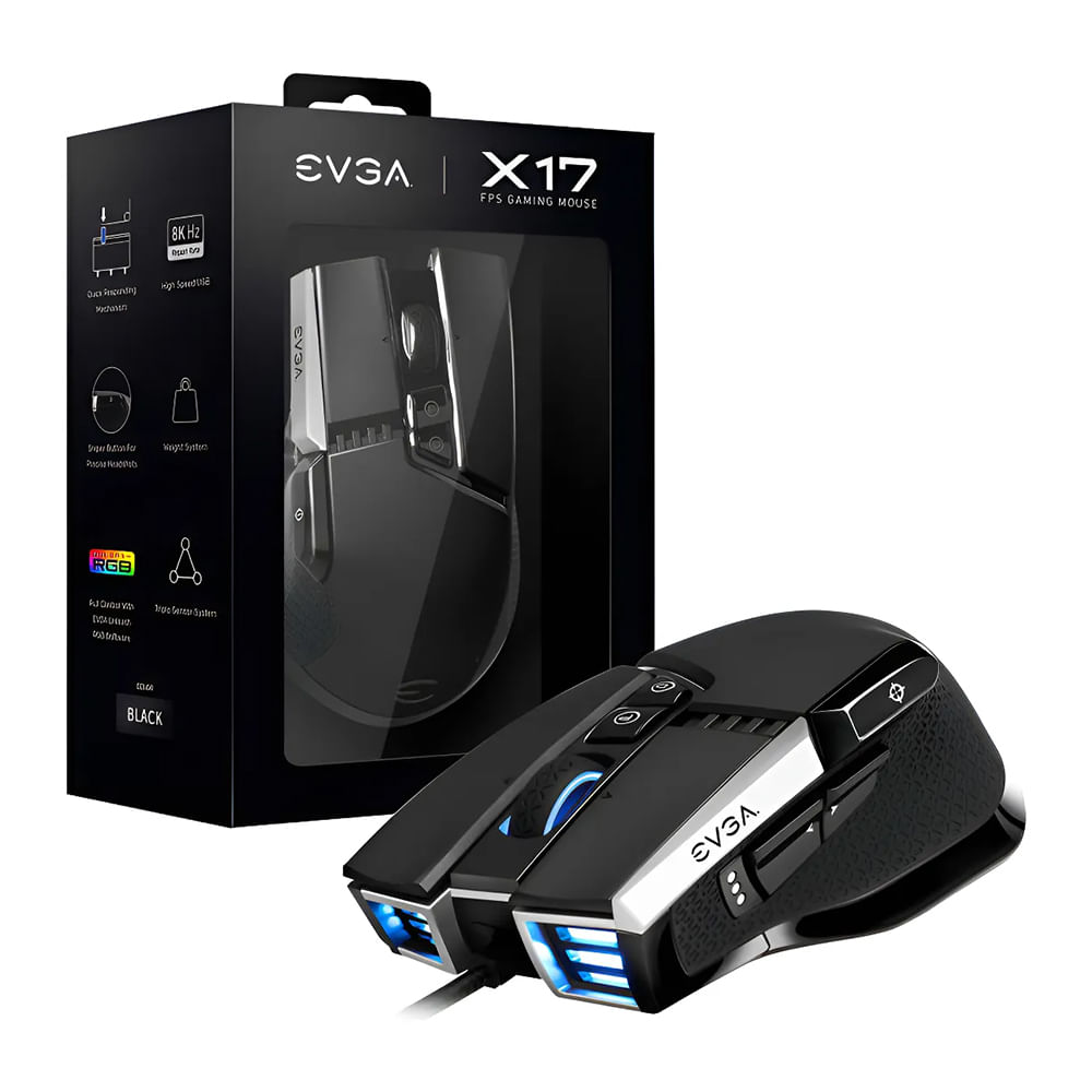 Mouse EVGA X17 Gamer 16000 DPI 10 Botones 5 Perfiles Ergonómico