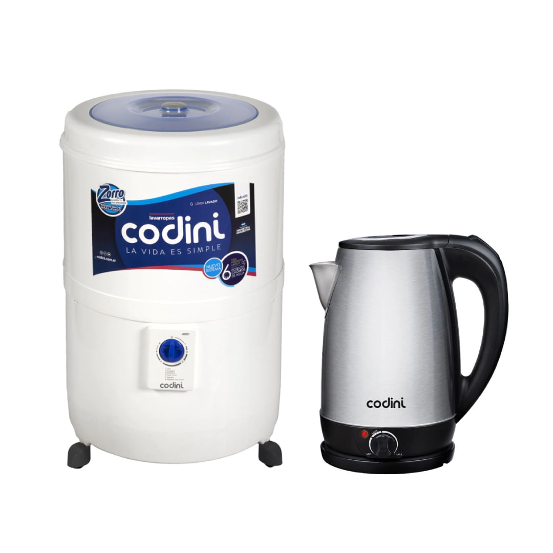 Combo Lavarropas Semiautomático 10 Kg Pava Termostato Codini