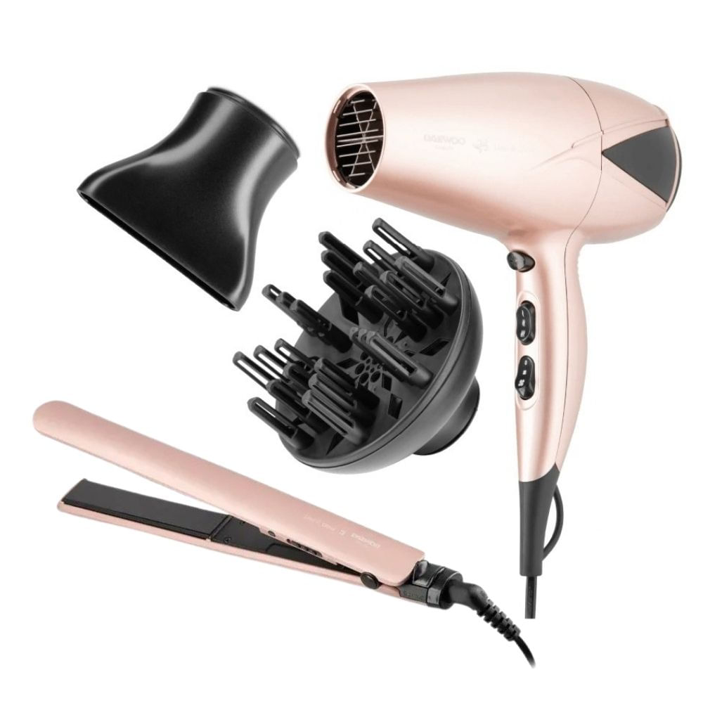 Combo Secador de cabello + Planchita Daewoo D Set DUO200 Liss & Glow 2100W