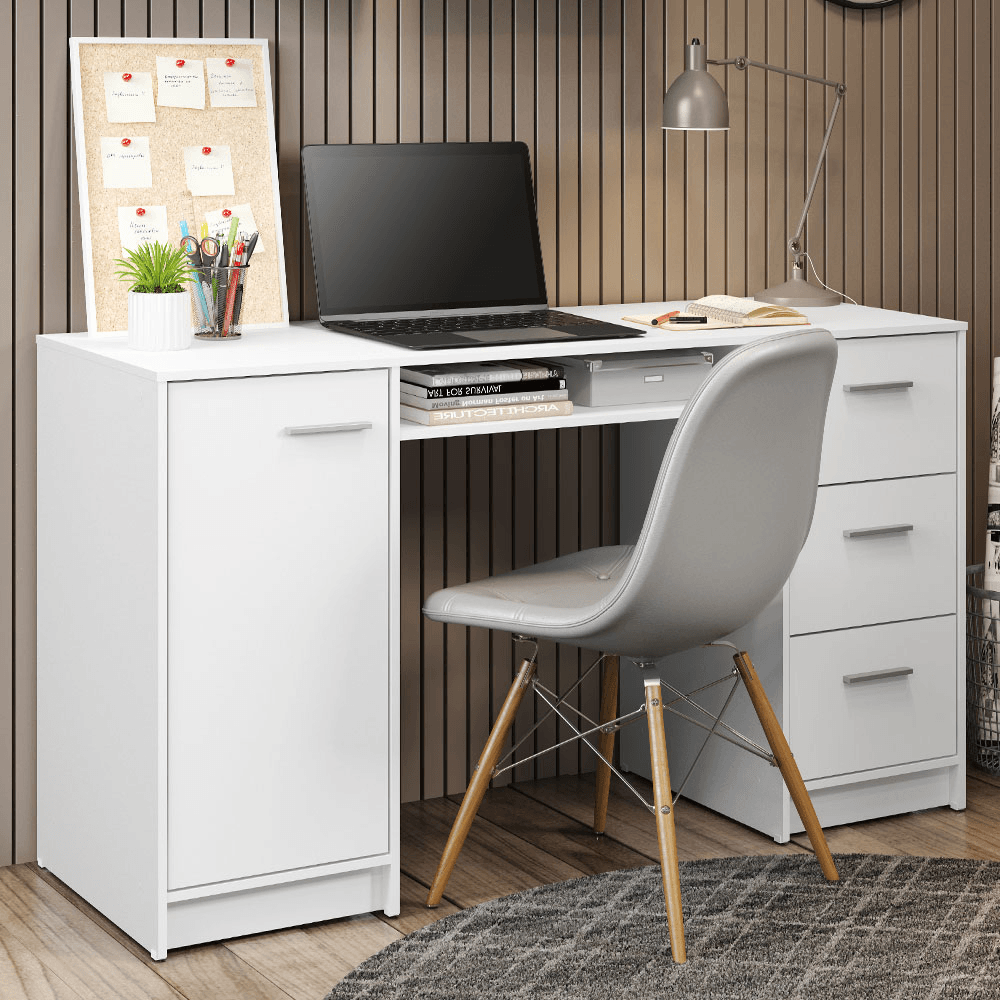Escritorio Para Pc Alaska Madesa 3 Cajones 1 Puerta Blanco