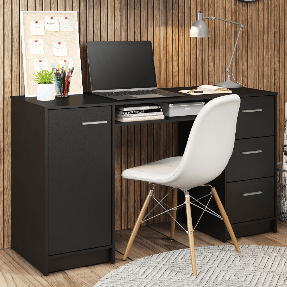 Escritorio Para Pc Alaska Madesa 3 Cajones 1 Puerta Negro
