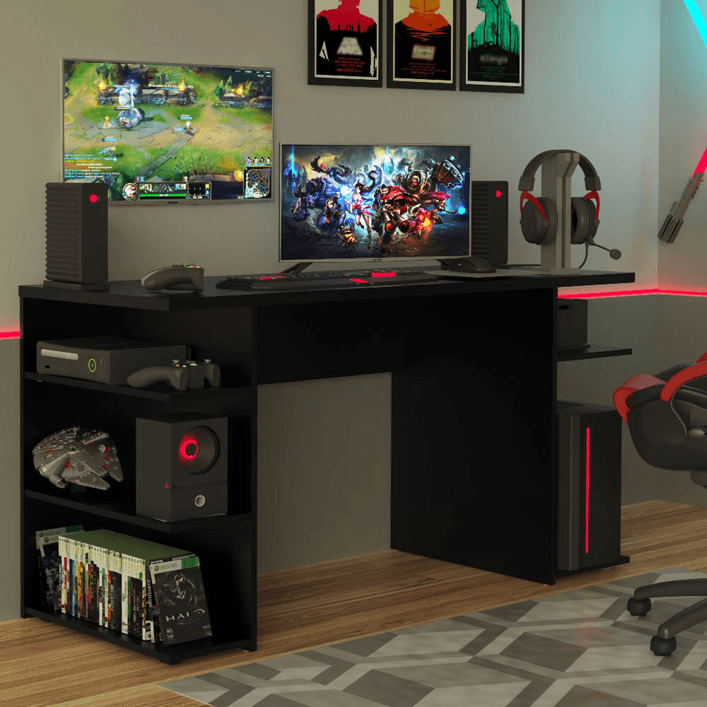 Escritorio Gamer Moderno Para Pc Y Consola Negro Y Rojo