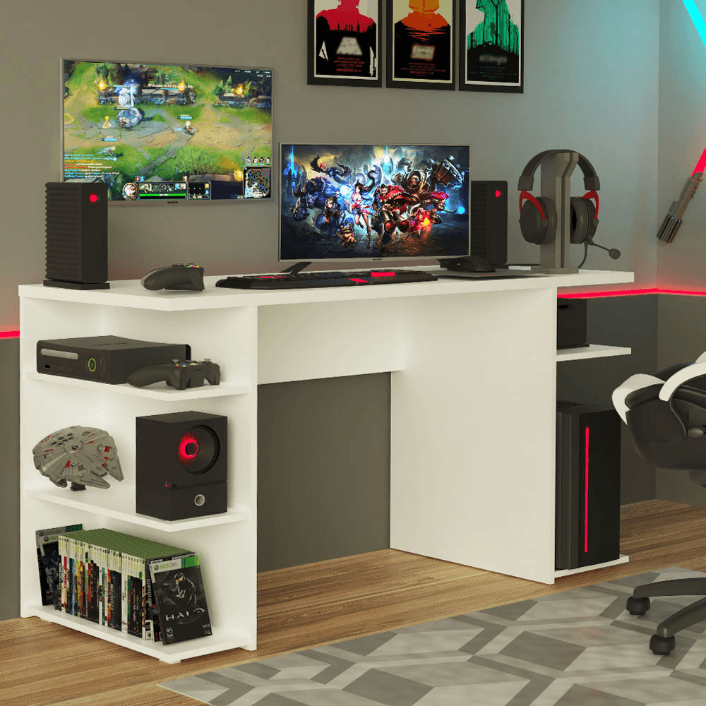 Escritorio Gamer Madesa Mesa Para Pc Y Consola 136cm Blanco