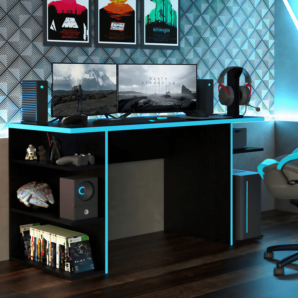 Escritorio Gamer Madesa Mesa Para Pc Y Consola 136cm Negro y Azul