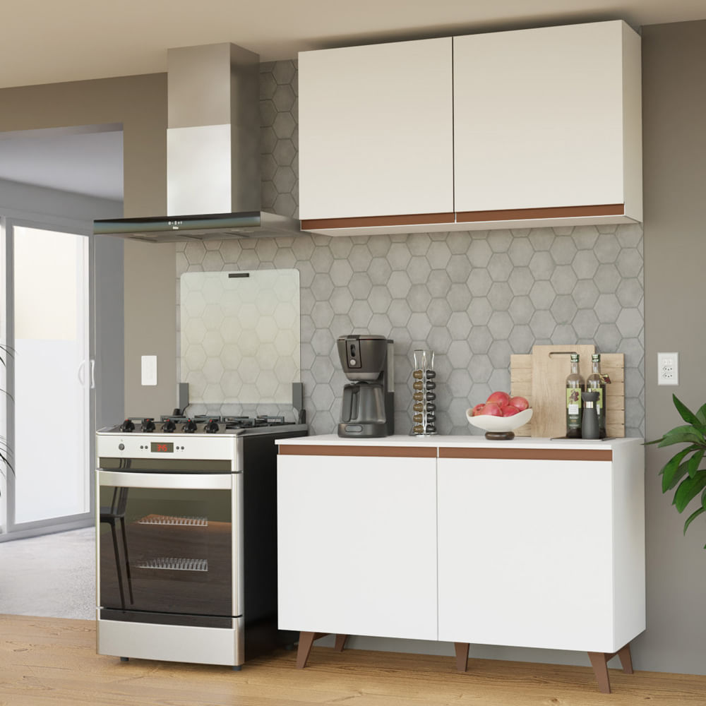 Kit 2 Muebles De Cocina Alacena Y Mostrador Reims 120 Cm Blanco