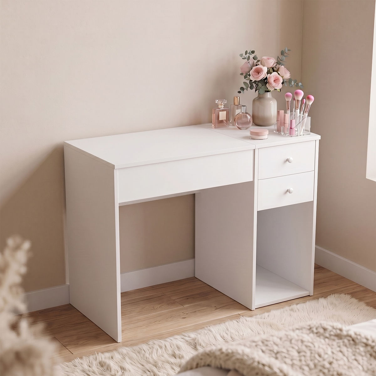 Mueble Mosconi Tocador De Maquillaje Y Escritorio Blanco