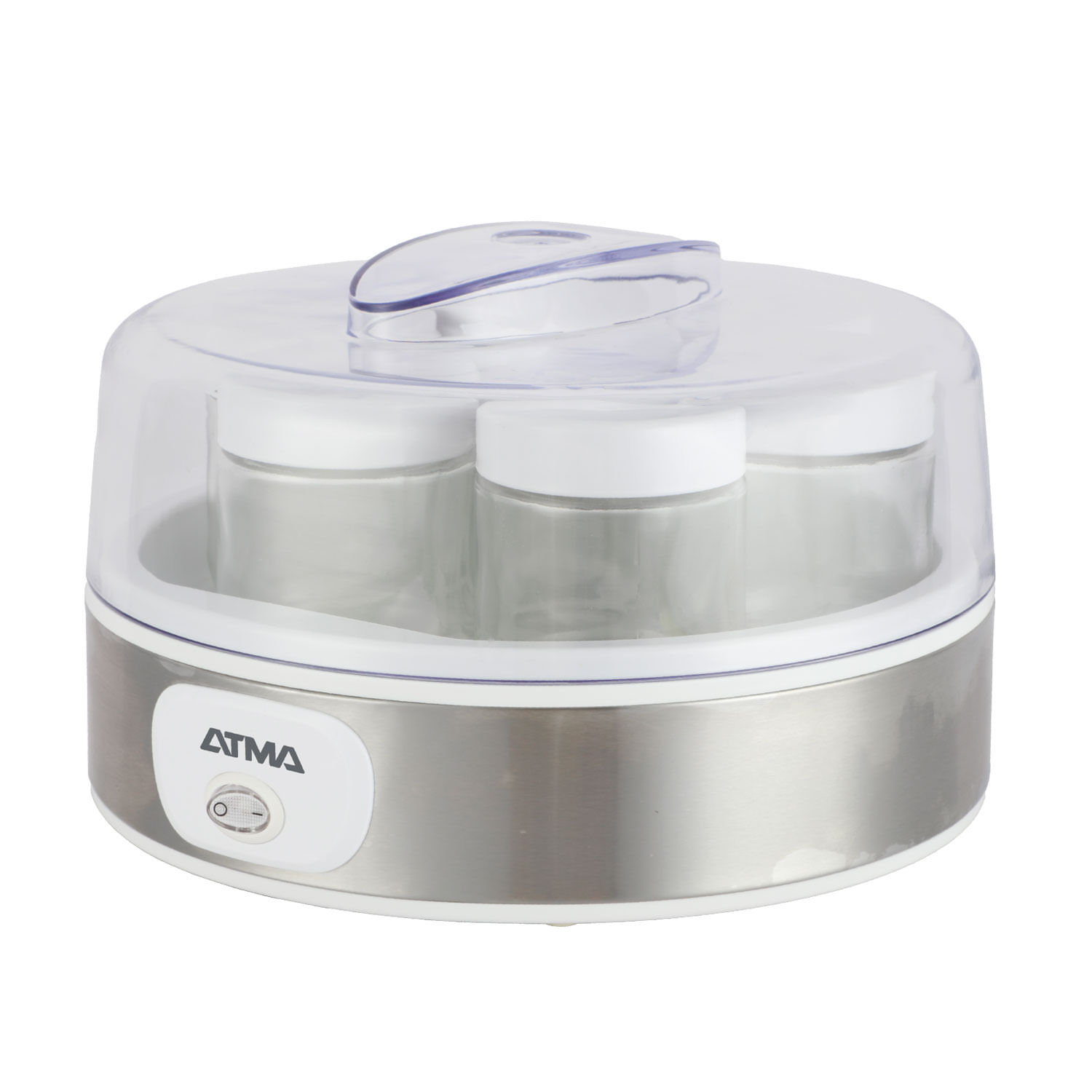 Yogurtera Atma Ymat26n Blanca Con 7 Frascos De Vidrio De 150 Ml Y Tapa Transparente