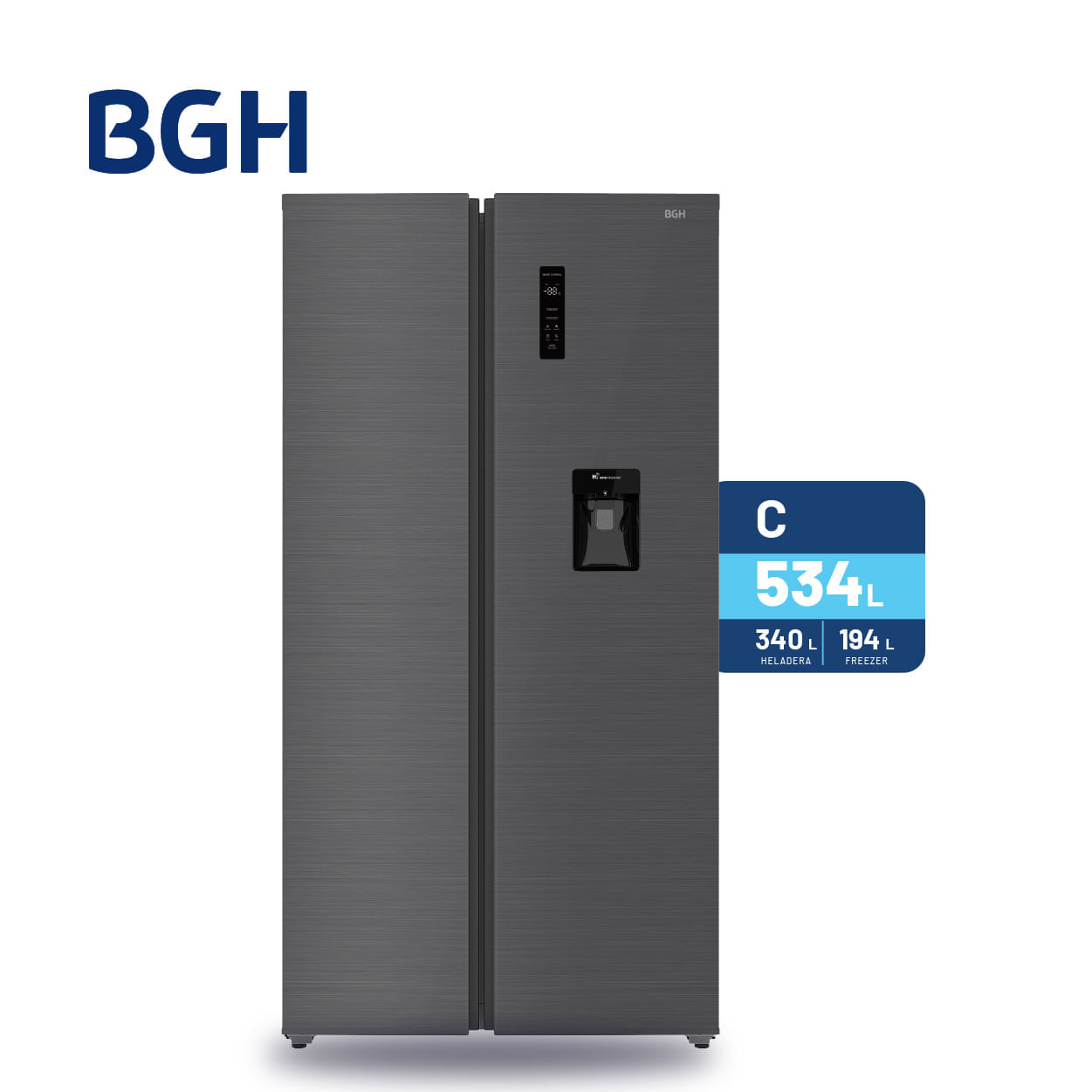 Heladera BGH Side By Side No Frost Inverter Dark Inox 534L