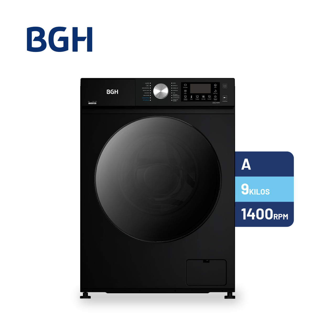 Lavarropas BGH Inverter Carga Frontal Negro 9kg