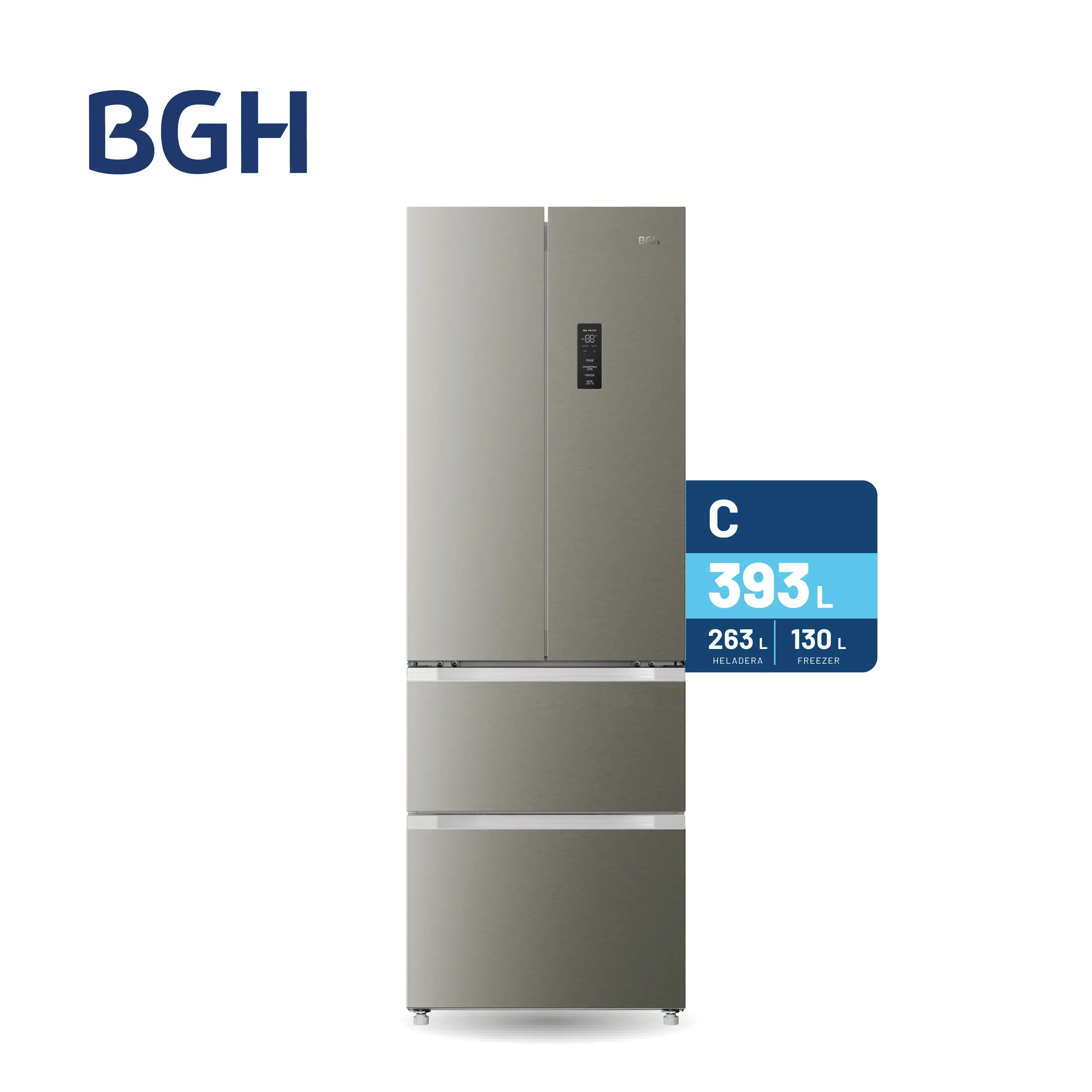 Heladera French Multidoor Bgh No Frost Inverter 393 Lt Inox Brf400i1a