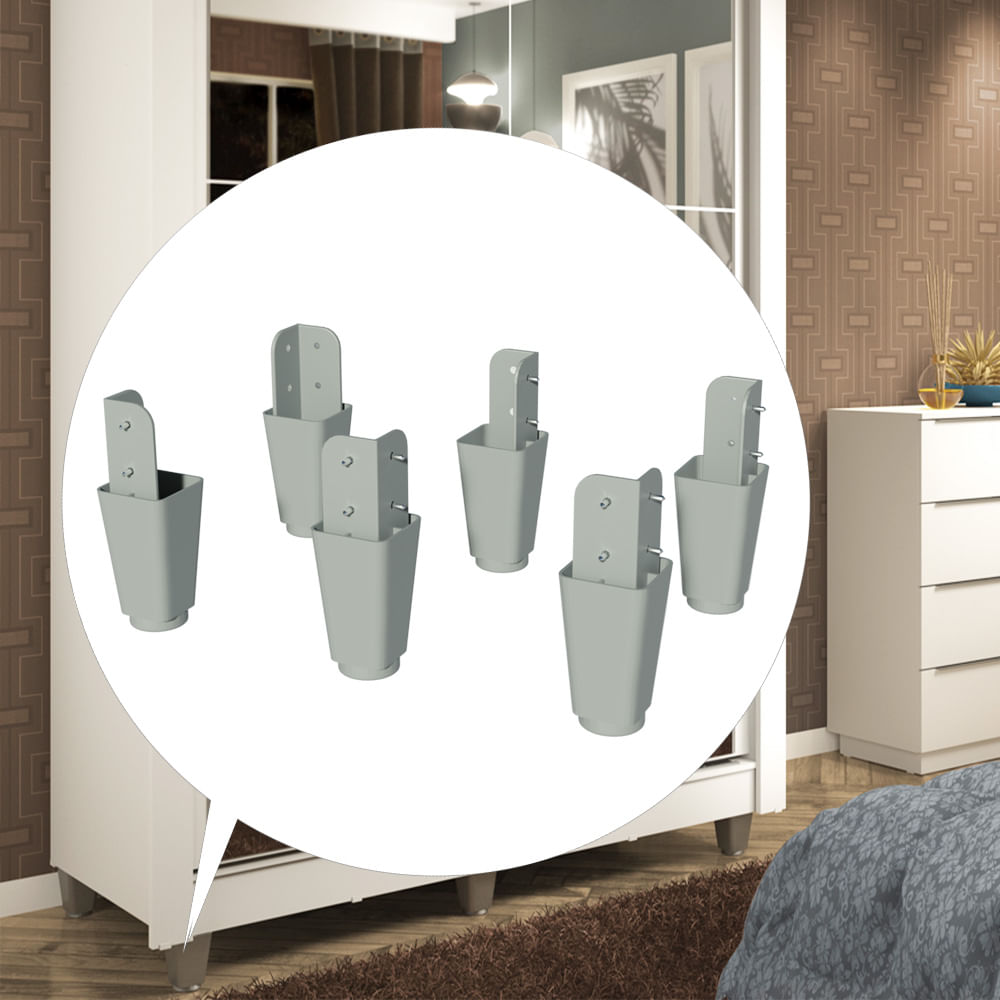 Set de 6 Patas para Placard Madesa Luke Denver y Dallas PVC 10 cm Gris