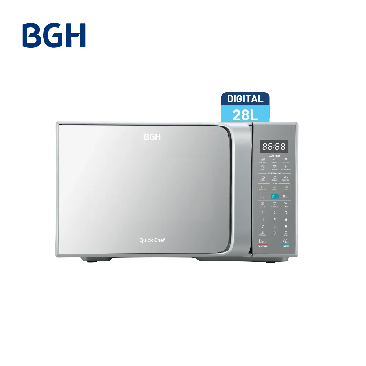 Microondas BGH QuickChef Digital Inverter con Grill 28 lt Silver